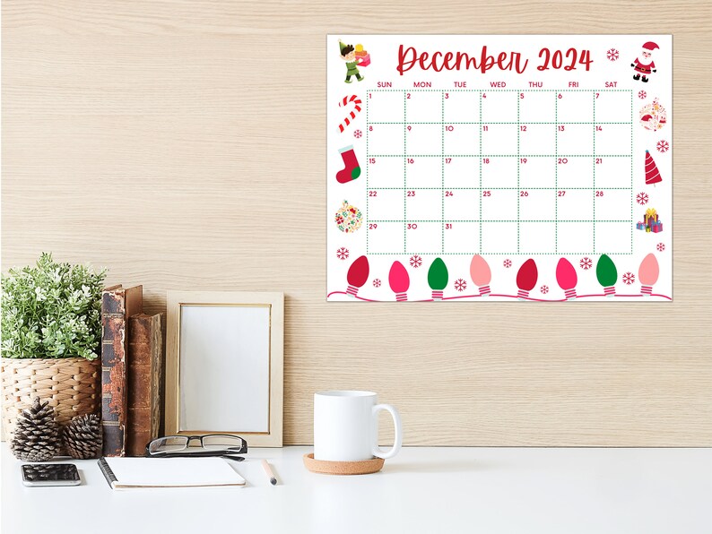 Printable December Calendar 2024, Christmas Calendar, Holiday Calendar