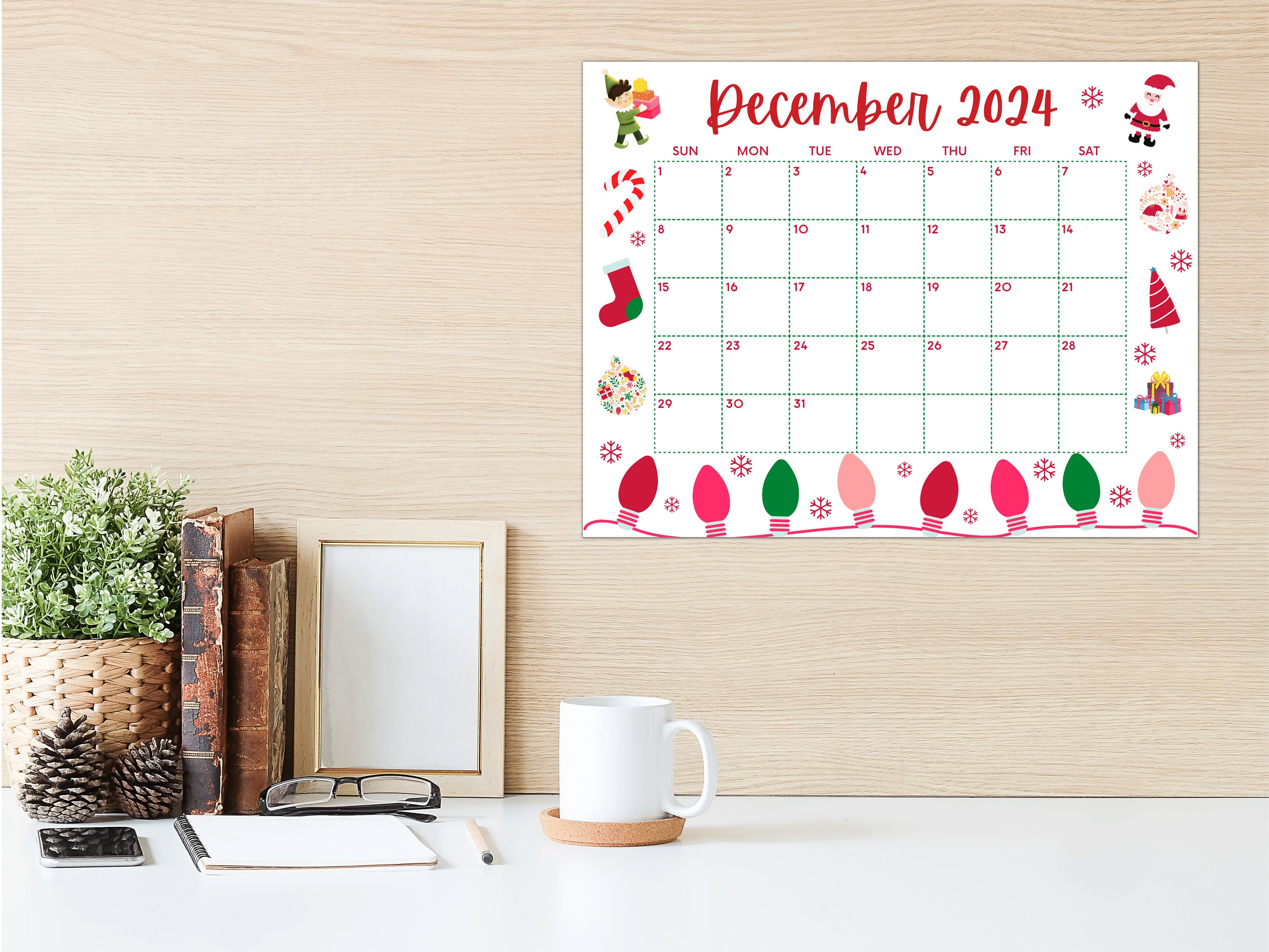 Printable December Calendar 2024, Christmas Calendar, Holiday Calendar
