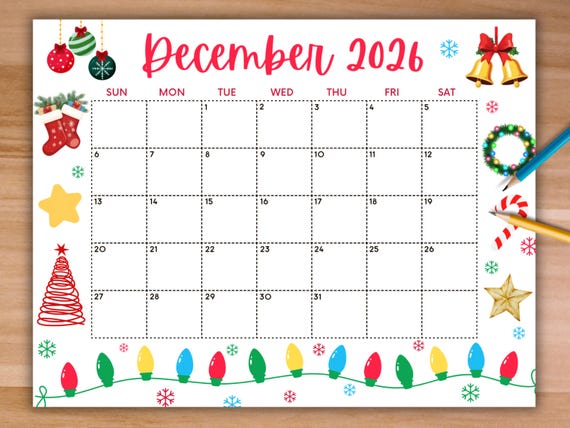 Editable December 2026 Calendar, Cute Printable Calendar W ...