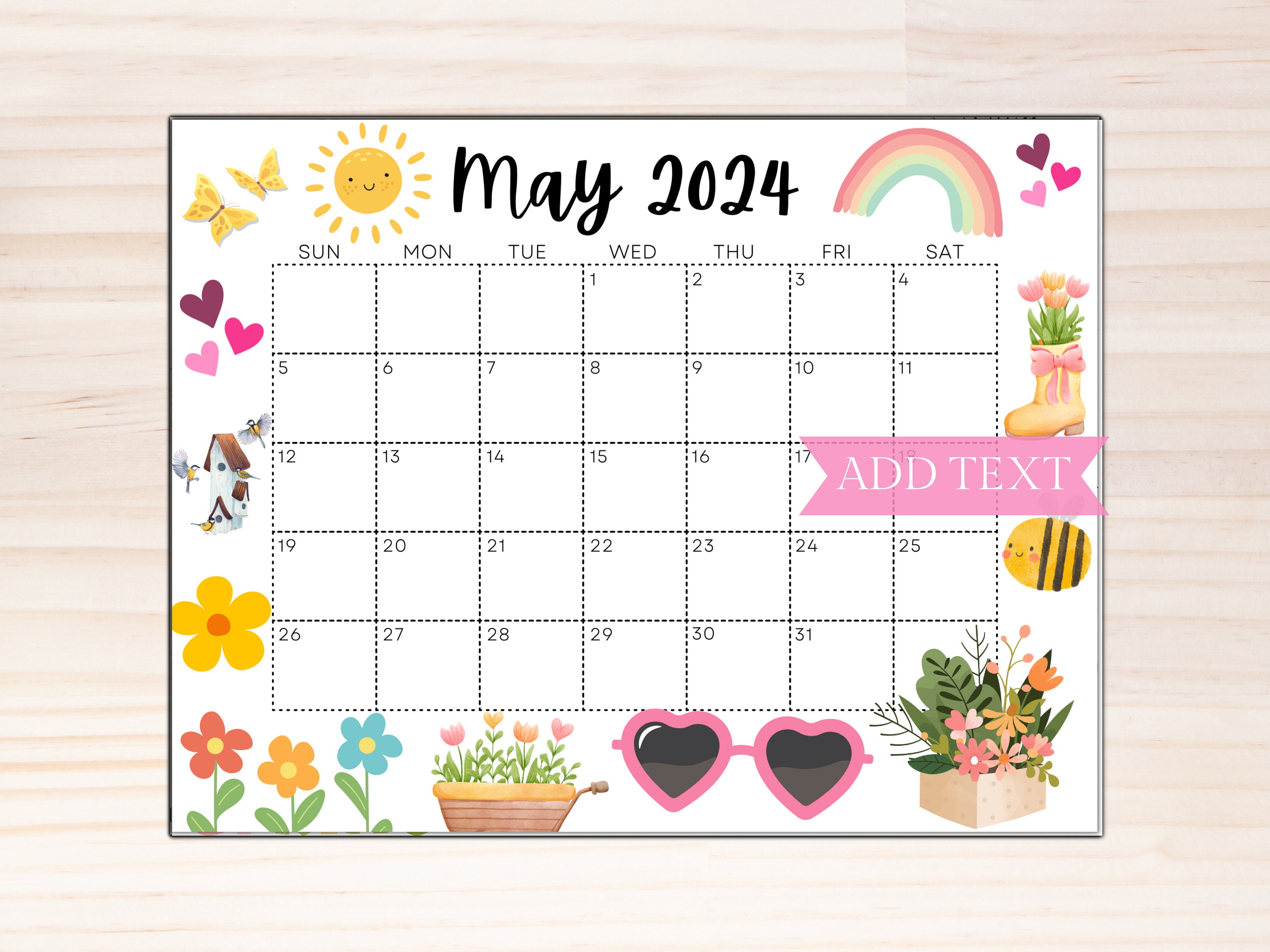 EDITABLE May 2024 Calendar, Printable Calendar 2024, Spring Calendar