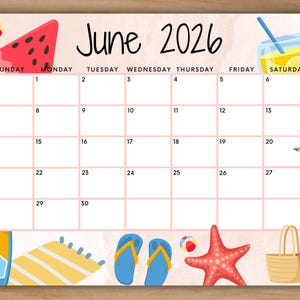EDITABLE June 2026 Calendar, Printable Calendar, Summer Calendar W ...