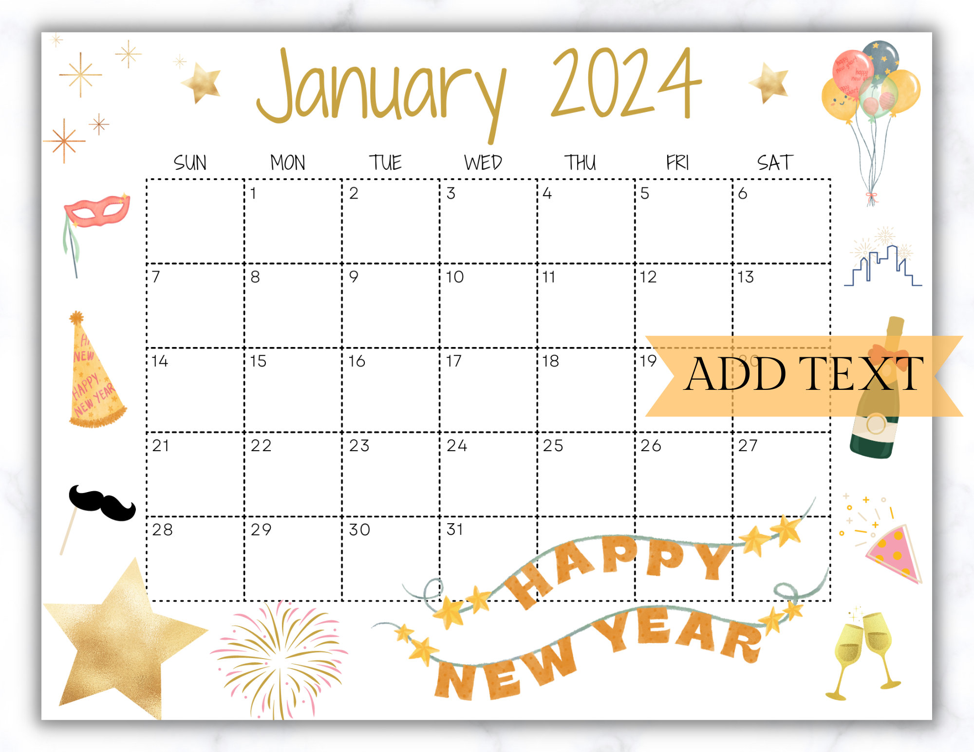Editable January Calendar 2024 Printable Wall Calendar 2024 Etsy Canada
