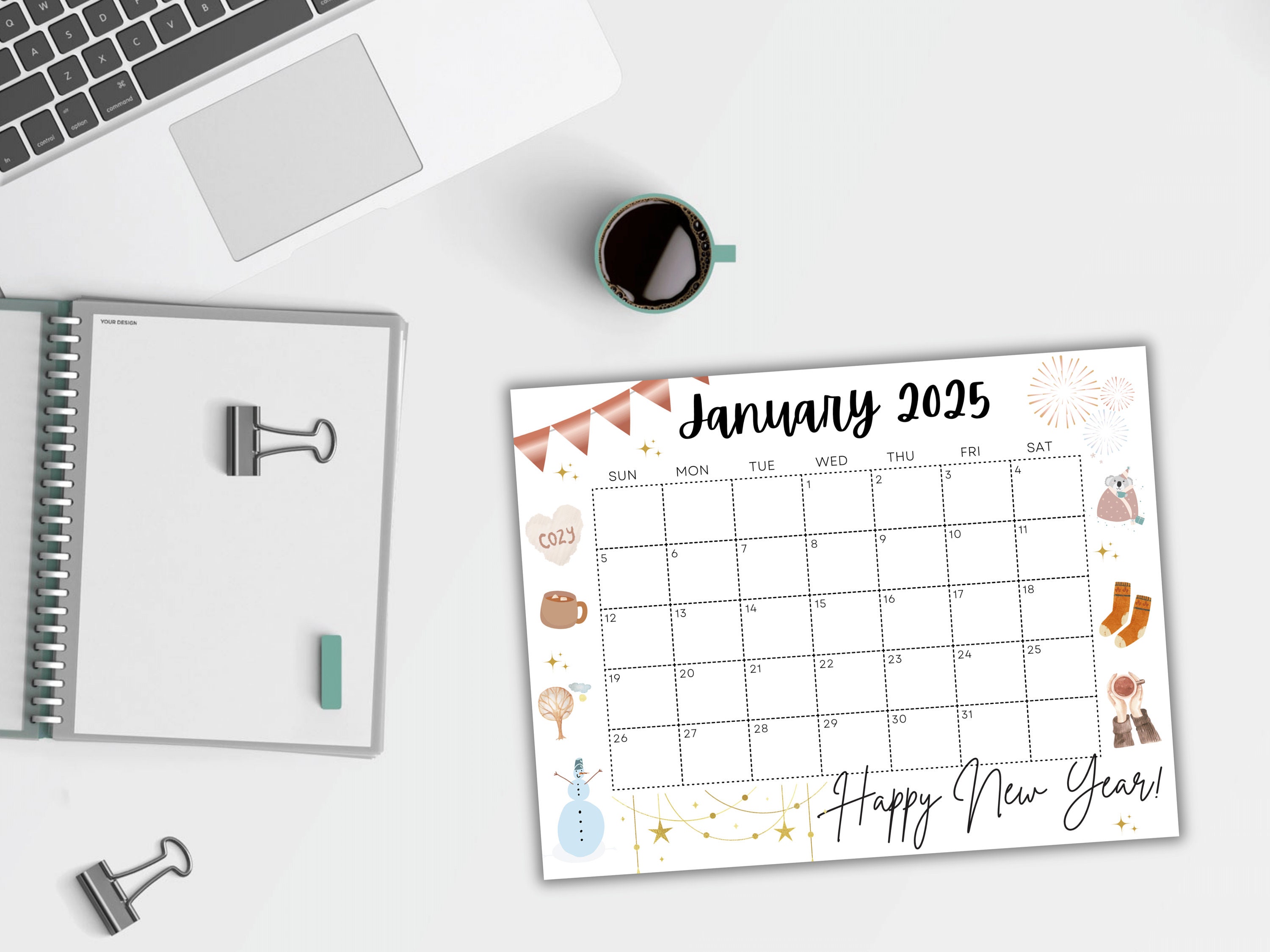 Editable January Calendar 2025, Printable Calendar 2025, Cute Calendar