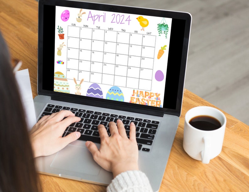 EDITABLE April 2024 Calendar, Printable Wall Calendar 2024, Easter Egg