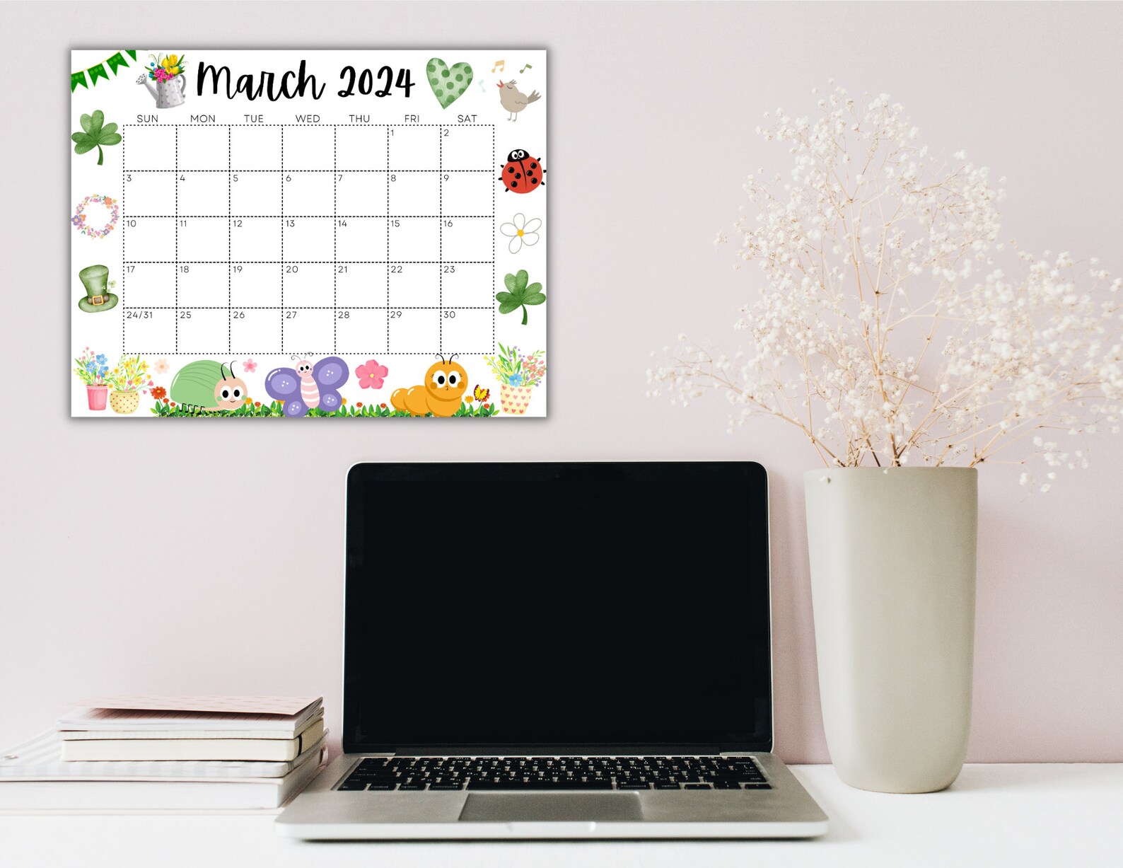 EDITABLE March 2024 Calendar, Printable Wall Calendar 2024, Colorful