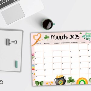 EDITABLE March 2025 Calendar, Printable Wall Calendar 2025, St Patricks ...