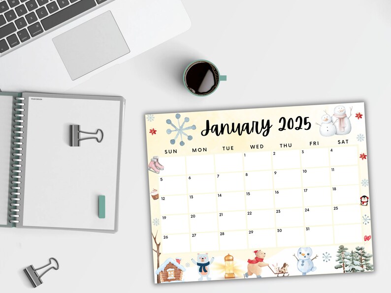 Editable January Calendar 2025, Printable Calendar 2025, Cute Calendar