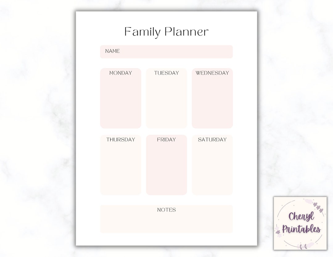Family Planner PRINTABLE, Family Calendar, Cleaning Schedule, Weekly