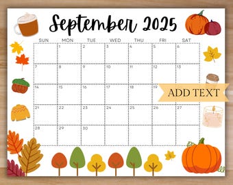 Printable September 2026 Calendar, Editable Fall Kids School ...