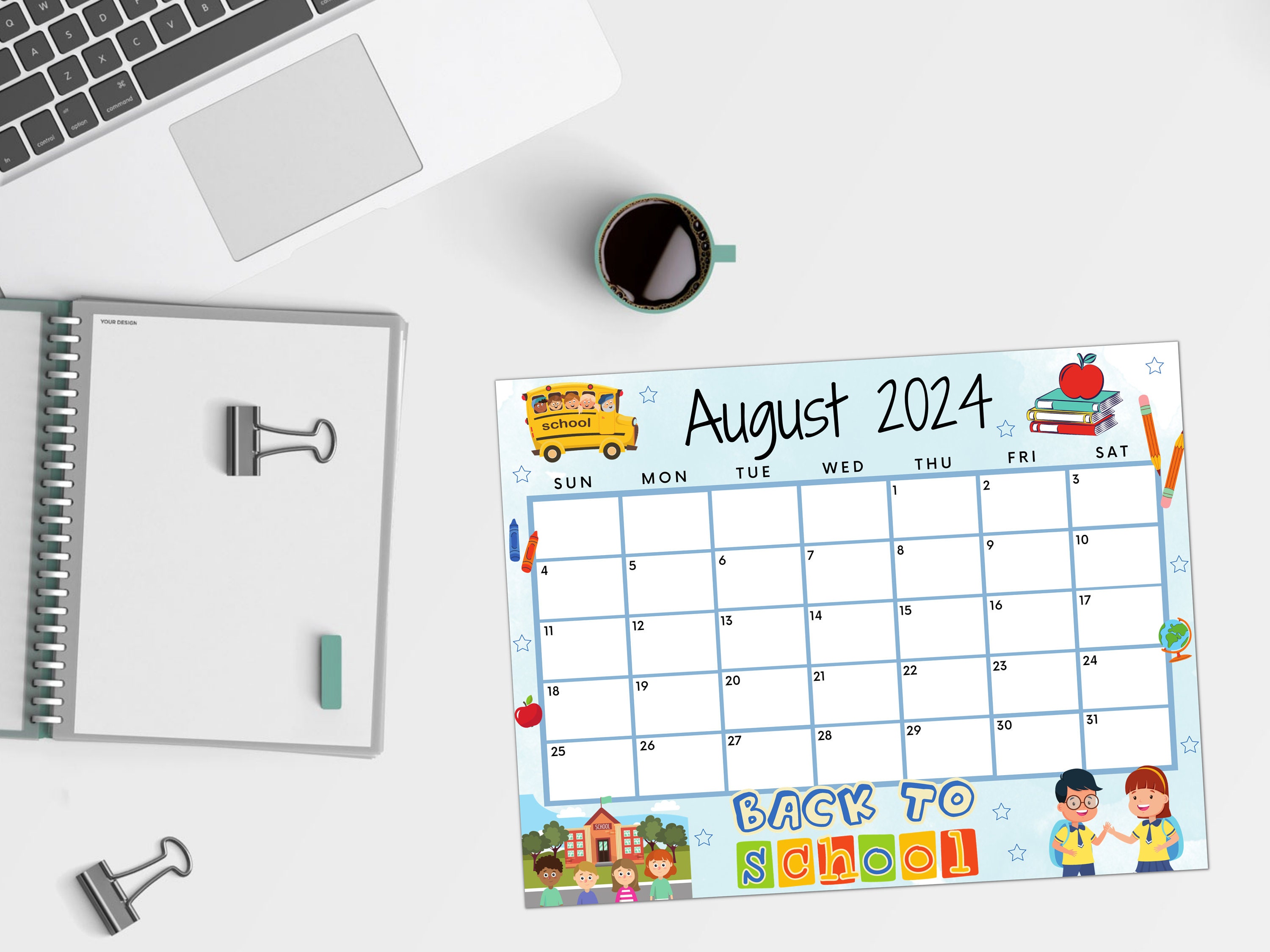 EDITABLE August 2024 Calendar, Printable Calendar 2024, Back to School