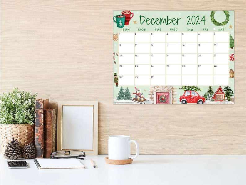 Editable December 2024 Calendar, Christmas Calendar, Holiday Calendar