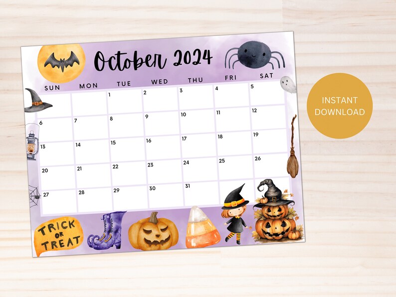 Editable October 2025 Calendar, Printable Calendar, 2025 Spooky