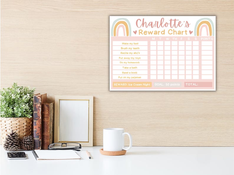 Editable Kids Boho Rainbow Chore Chart, Kids Boho Reward Chart, Weekly ...