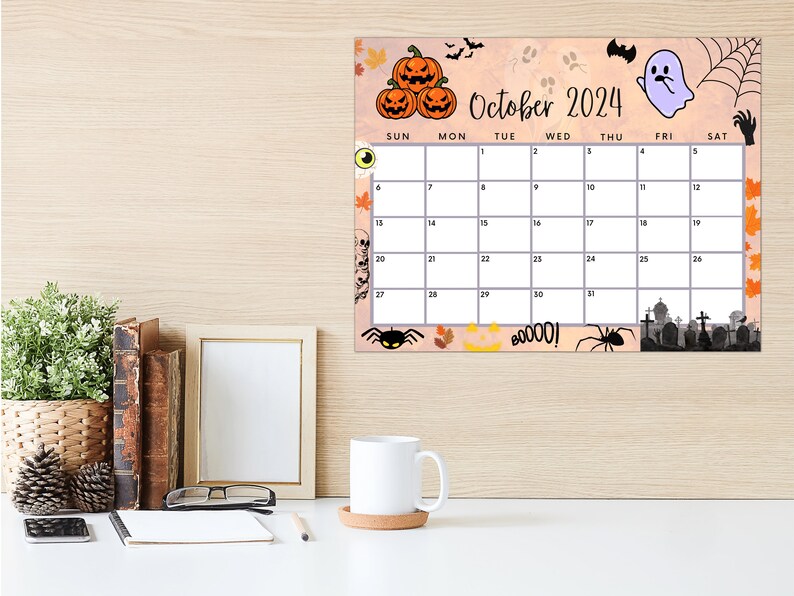 Editable October 2024 Calendar, Printable Calendar, Cute Calendar for