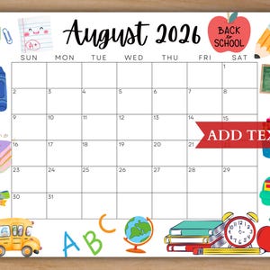 Editable August 2026 Calendar: Back to School Teacher Apple, Instant Download, Monthly Planner, Homeschool Calendar, Classroom Calendar
