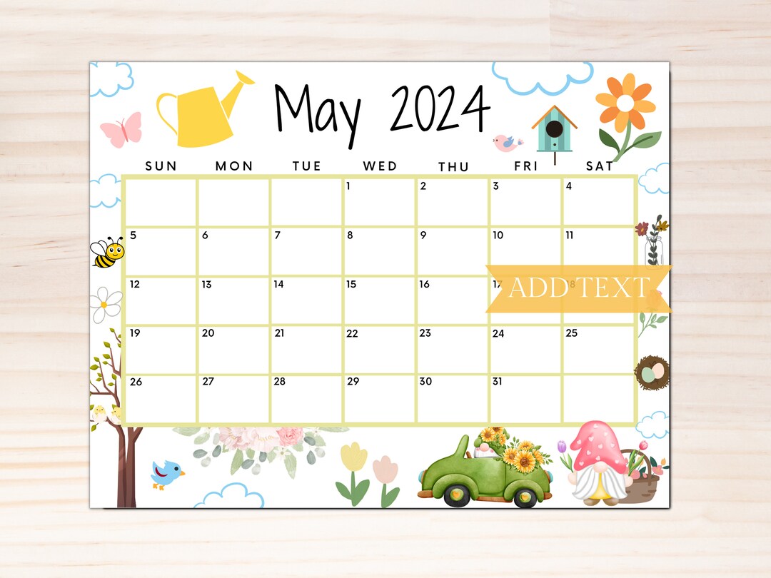 EDITABLE May 2024 Calendar, Printable Cute Calendar W/ Flowers for