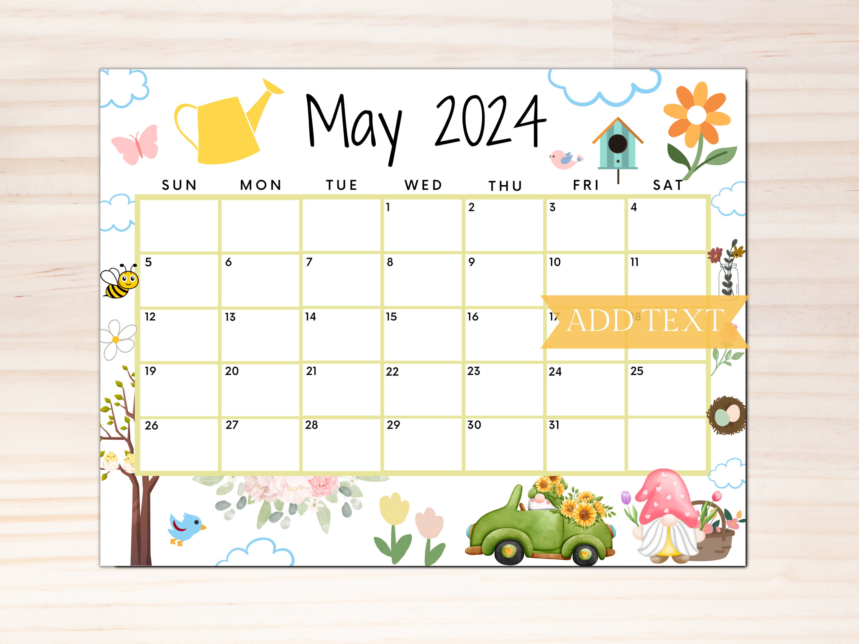 EDITABLE May 2024 Calendar, Printable Cute Calendar W/ Flowers for