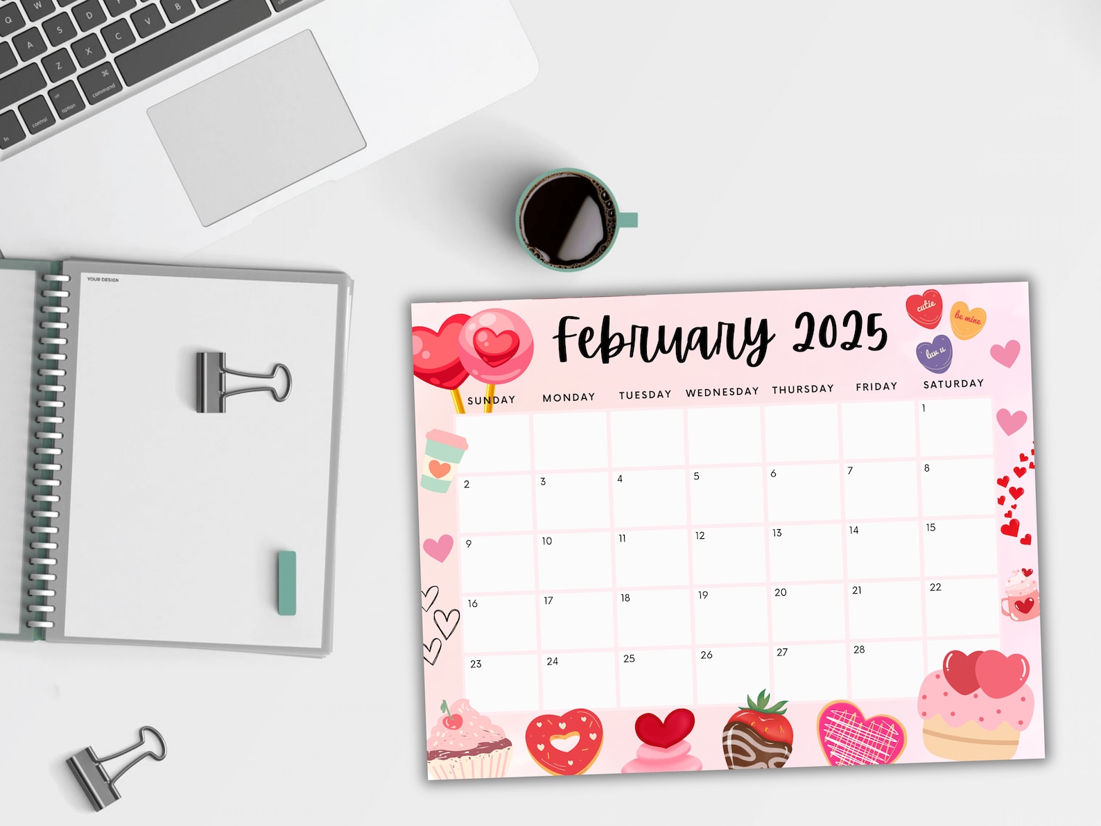 Editable February 2025 Calendar, Cute Printable Calendar for Valentine