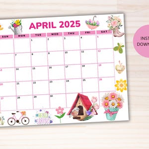 EDITABLE April 2025 Calendar, Printable Pink Spring Calendar W/ Cute ...