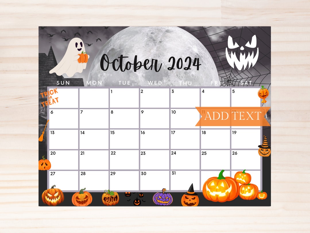 Editable October 2024 Calendar, Printable Calendar, 2024 Spooky