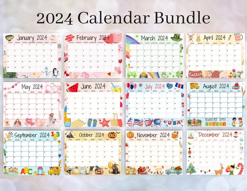 Editable 2024 Calendar Bundle Printable January Calendar Etsy