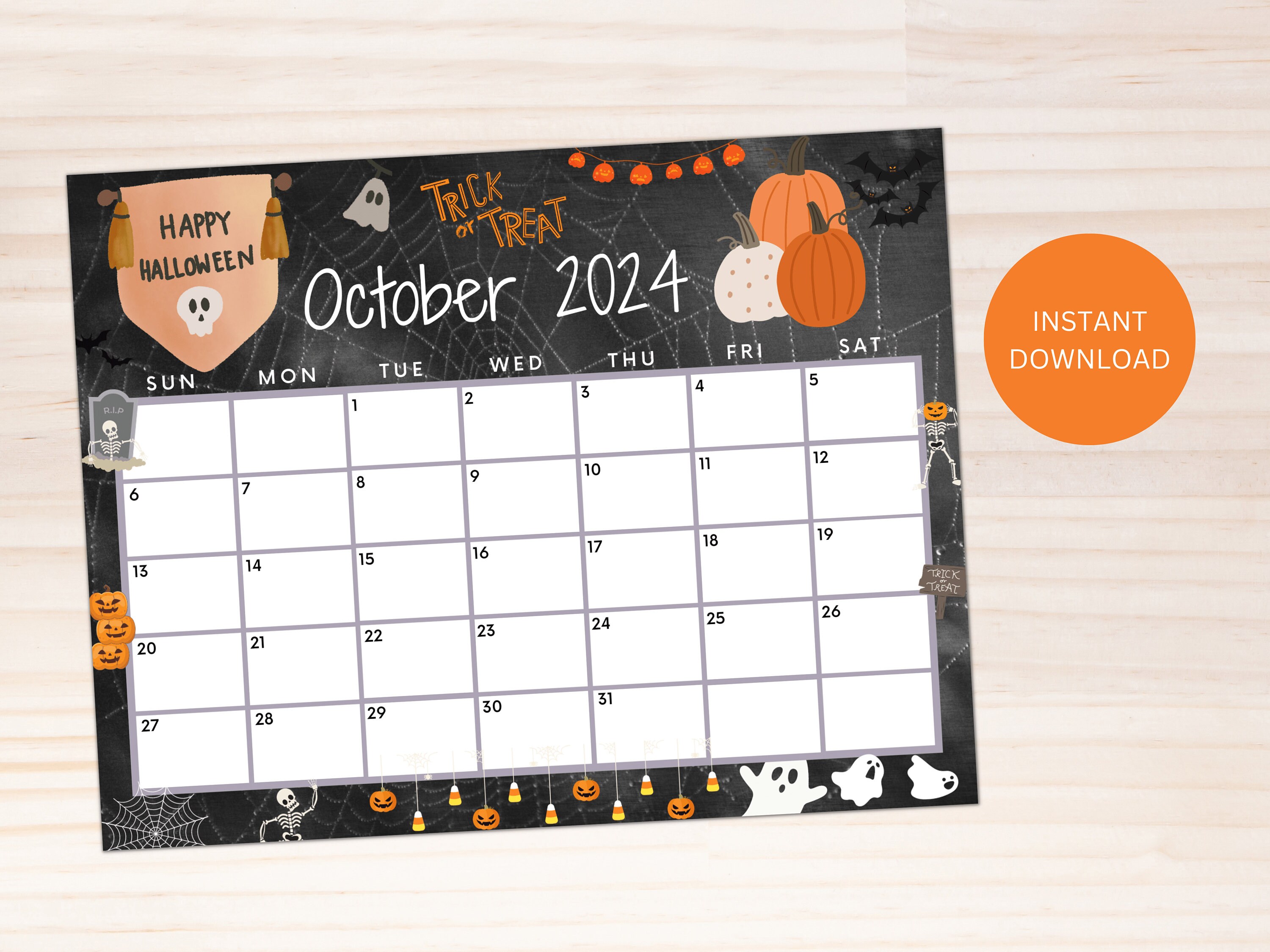 Editable October 2024 Calendar, Printable Calendar, Happy Halloween ...