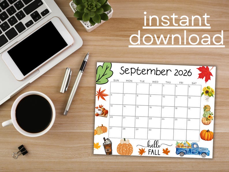 Editable September 2026 Calendar, Printable Calendar W/ Sunflowers ...