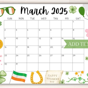 march st patricks day calendar