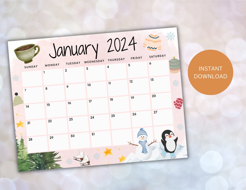 Editable 2024 Calendar Bundle Printable January Calendar 2024 Holiday