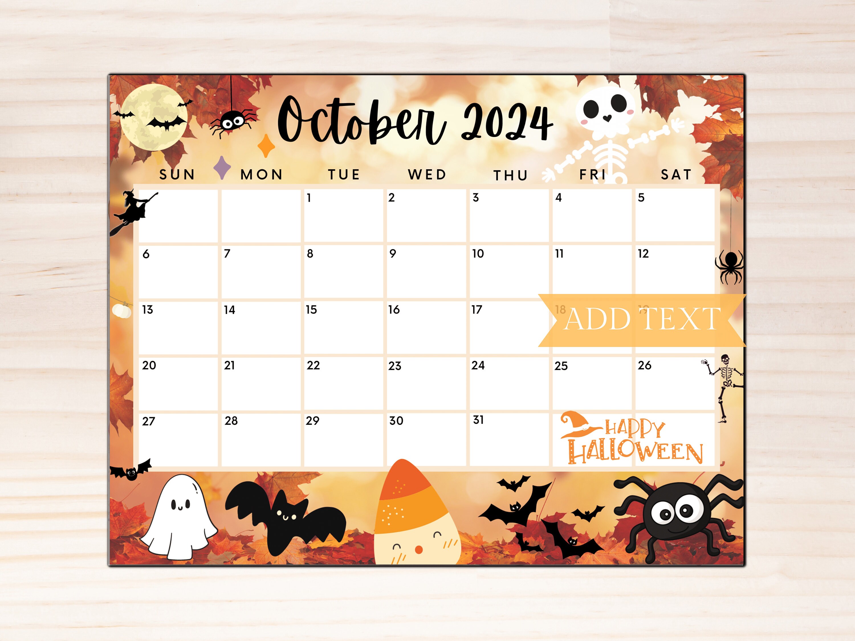 Editable October 2024 Calendar, Printable Calendar W/ Scary Fall Spooky
