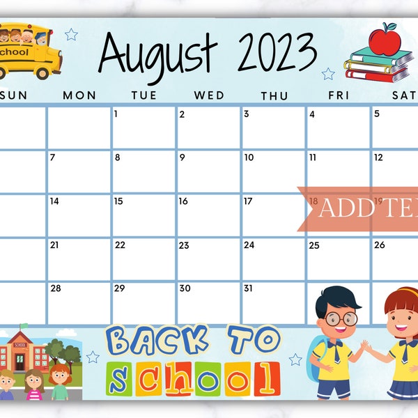 Back to School August Calendar Etsy