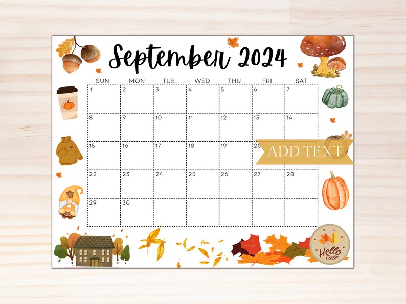 Editable September 2024 Calendar, Printable Calendar, School Calendar