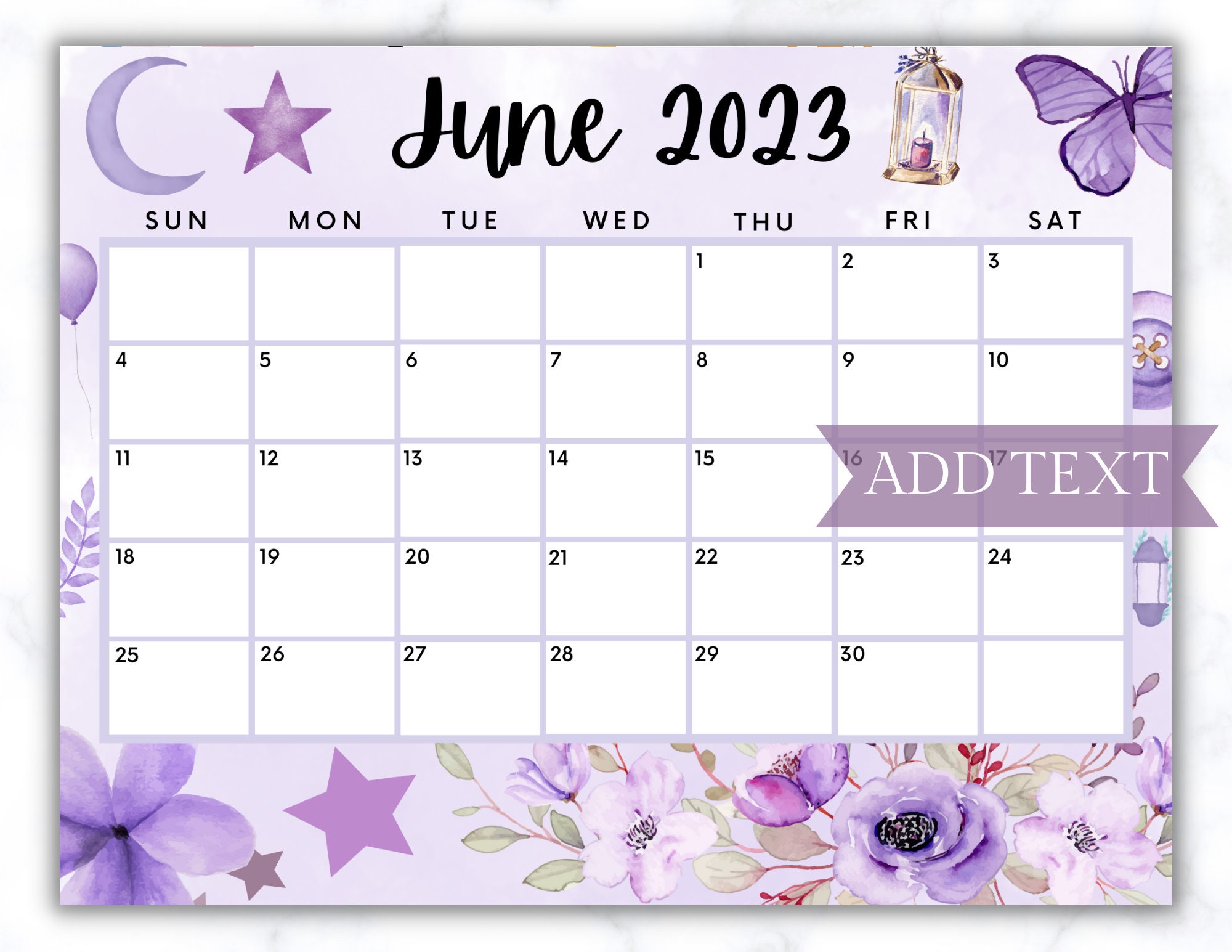 EDITABLE June 2023 Calendar Printable Purple Calendar with - Etsy México