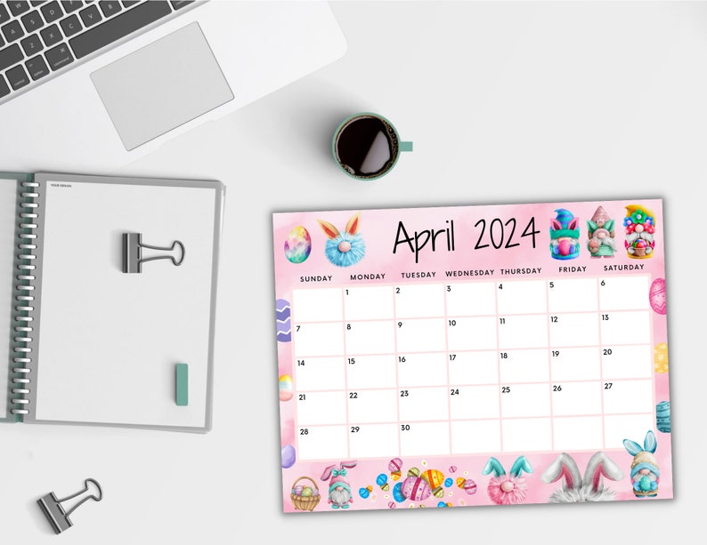 EDITABLE April 2024 Calendar, Printable Wall Calendar 2024, Beautiful