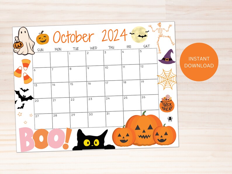 Editable October 2024 Calendar, Printable Calendar, 2024 School