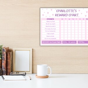 EDITABLE Pink Hearts Chore Chart, Girls Reward Weekly Chart W/ Purple ...