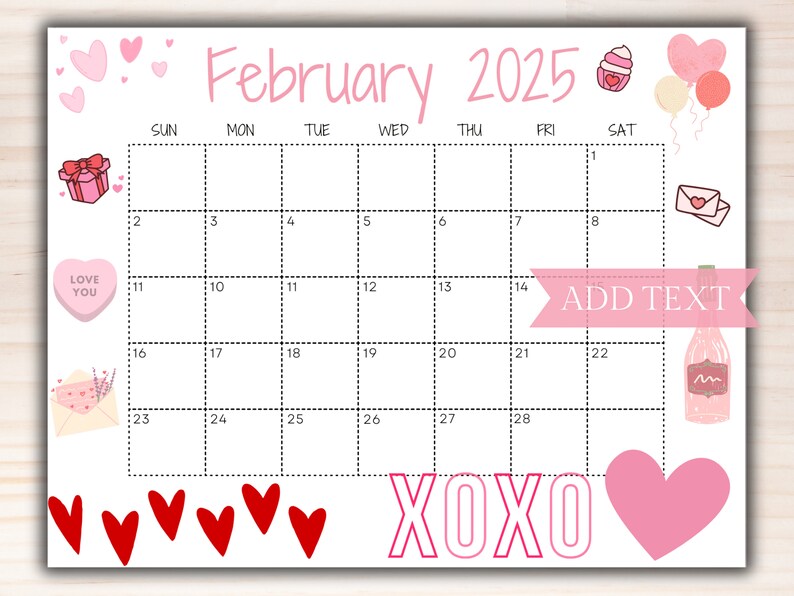 Editable February Calendar 2025, Printable Wall Calendar 2025, Kids ...