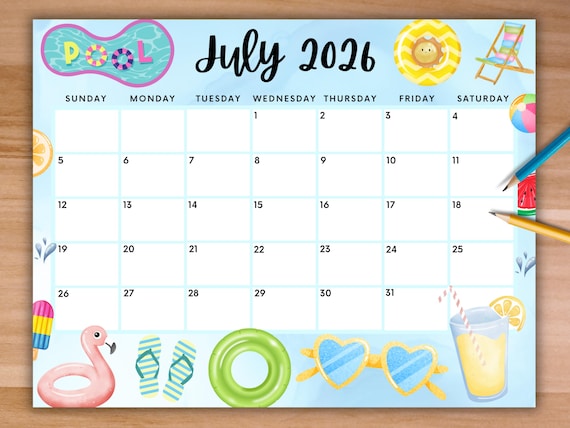 EDITABLE July 2026 Summer Calendar, Printable July Planner W ...