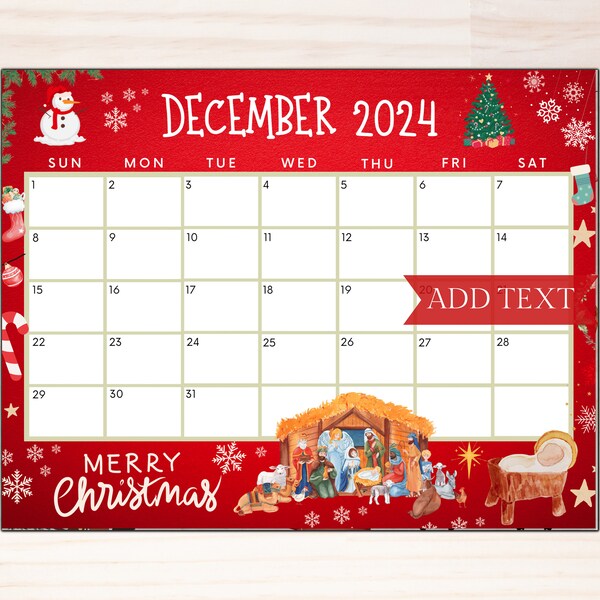 December Calendar for 2024 Etsy