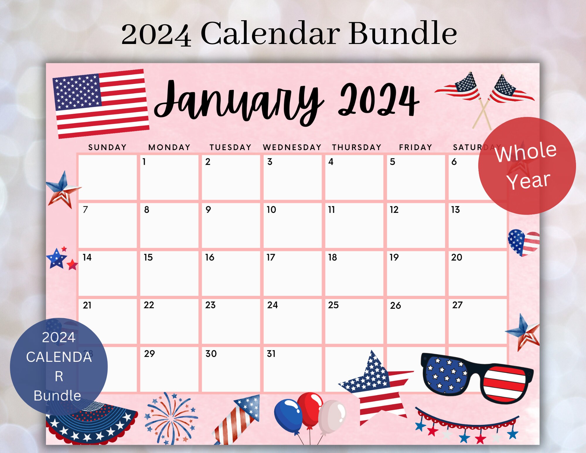 Editable 2024 PATRIOTIC Calendar Bundle Printable Calendar Etsy Australia