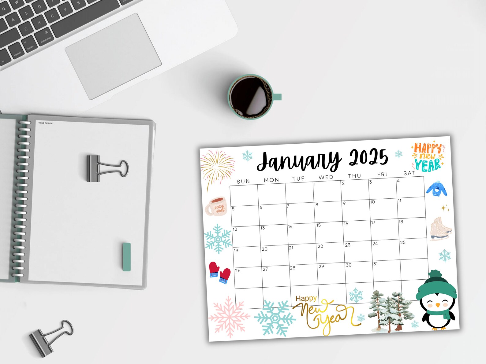 Editable January Calendar 2025, Printable Wall Calendar 2025, Happy New Year Calendar, School