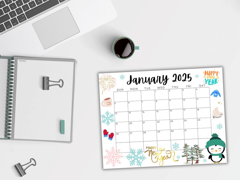 Editable January Calendar 2025, Printable Wall Calendar 2025, Happy New Year Calendar, School