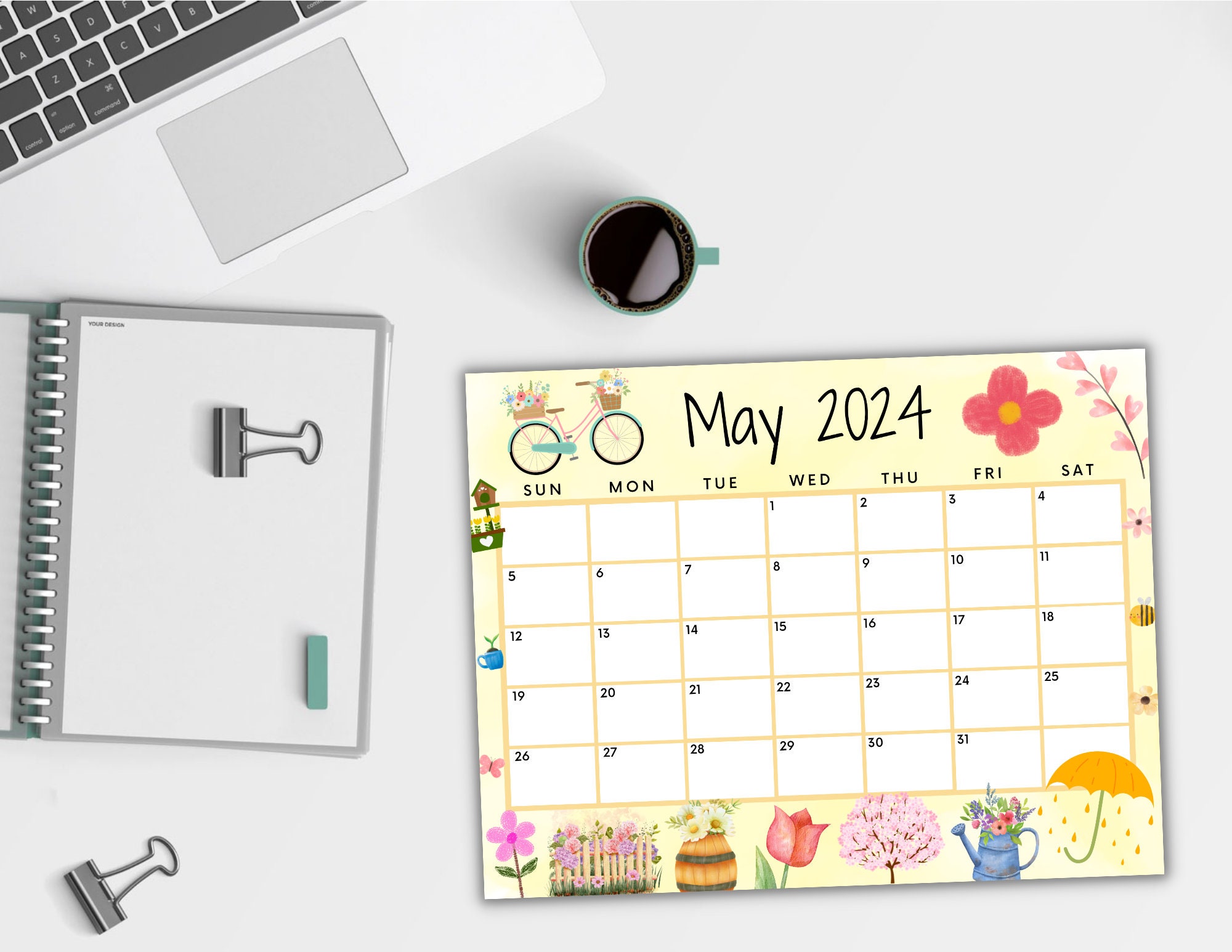 May Calendar 2024 Printable Editable Faith Jasmine - Free Word Template