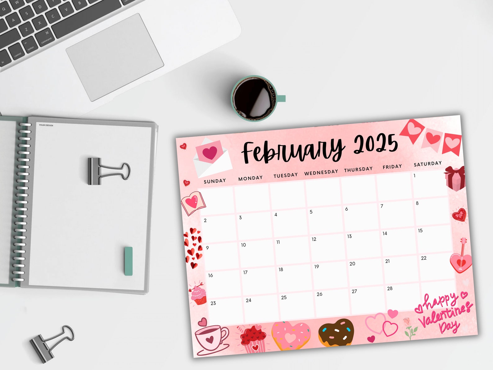 Editable February 2025 Calendar, Printable College Calendar, Happy ...
