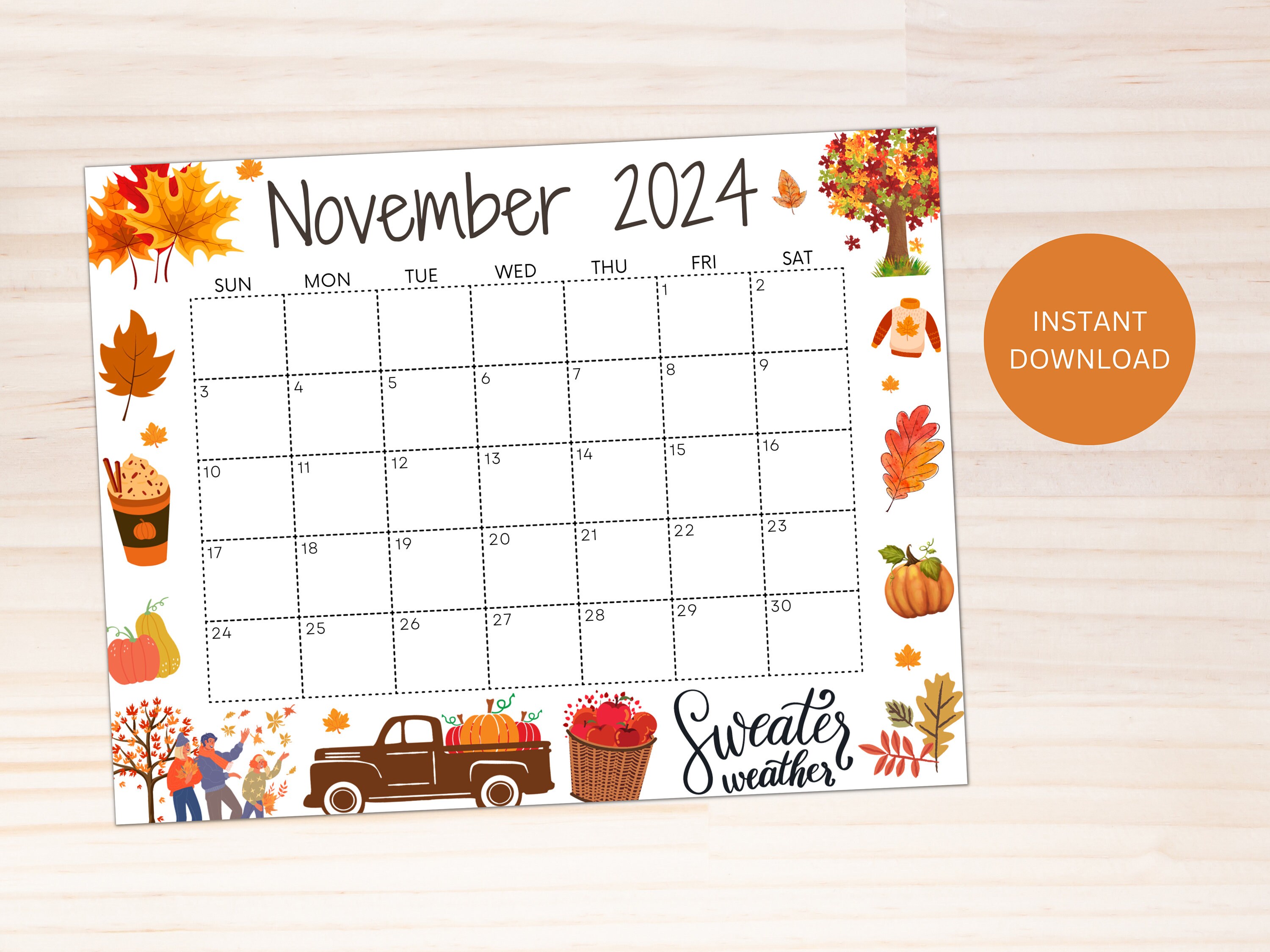 Editable November 2024 Calendar, Printable Fall Calendar, Wall Calendar  2024 With Pumpkins, Monthly Classroom Calendar, Holiday Calendar - Etsy