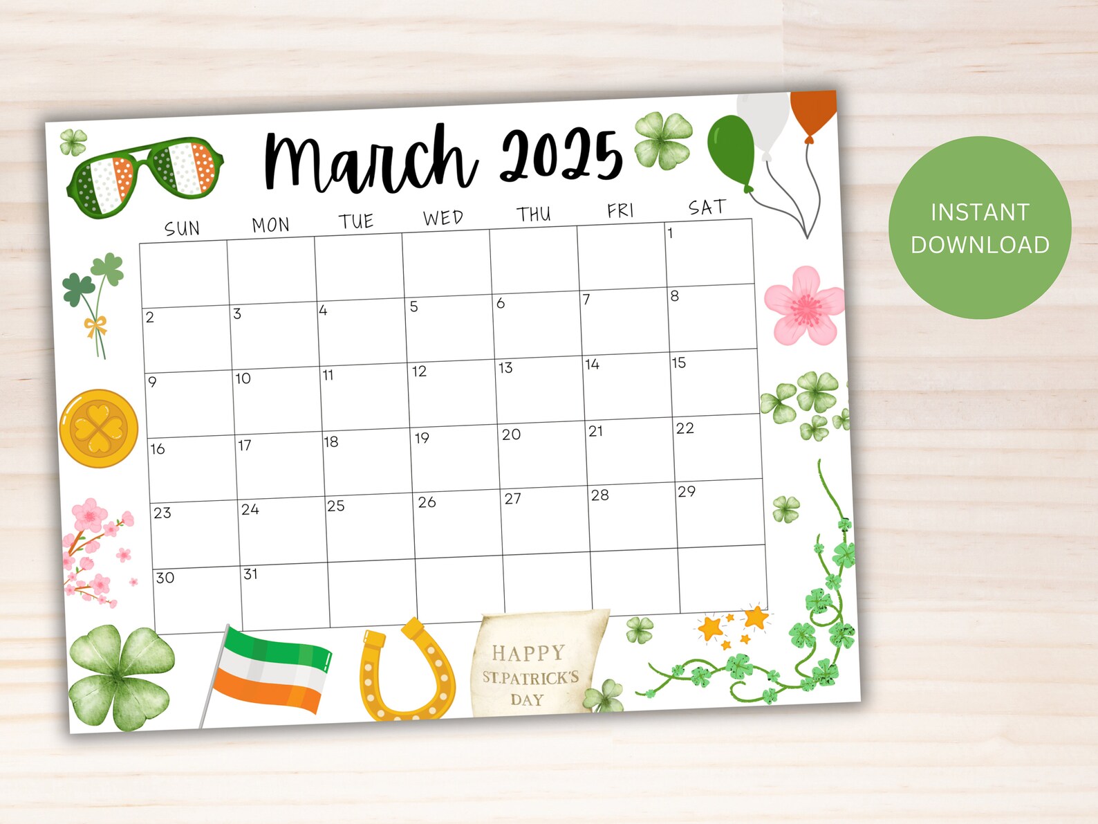 EDITABLE March 2025 Calendar, Printable Calendar 2025, Adorable Happy