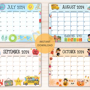 Editable School Calendar 2024-2025 From July to June Printable Kids ...