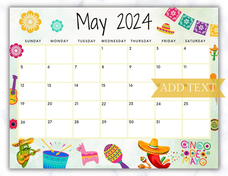EDITABLE May 2024 Calendar Printable Wall Calendar 2024 Cute Etsy
