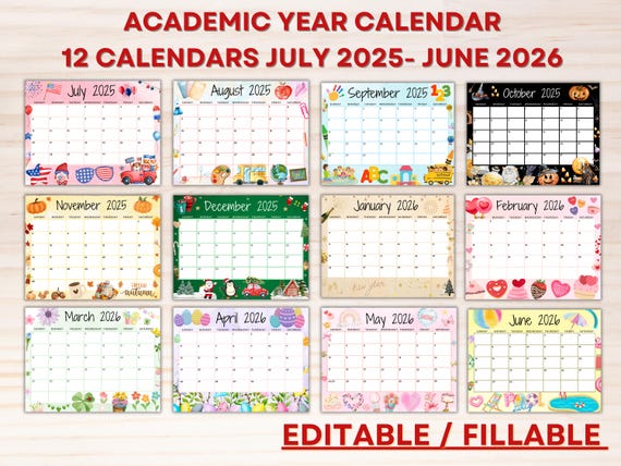 Editable Academic School Calendar From July 2025 to June 2026 ...