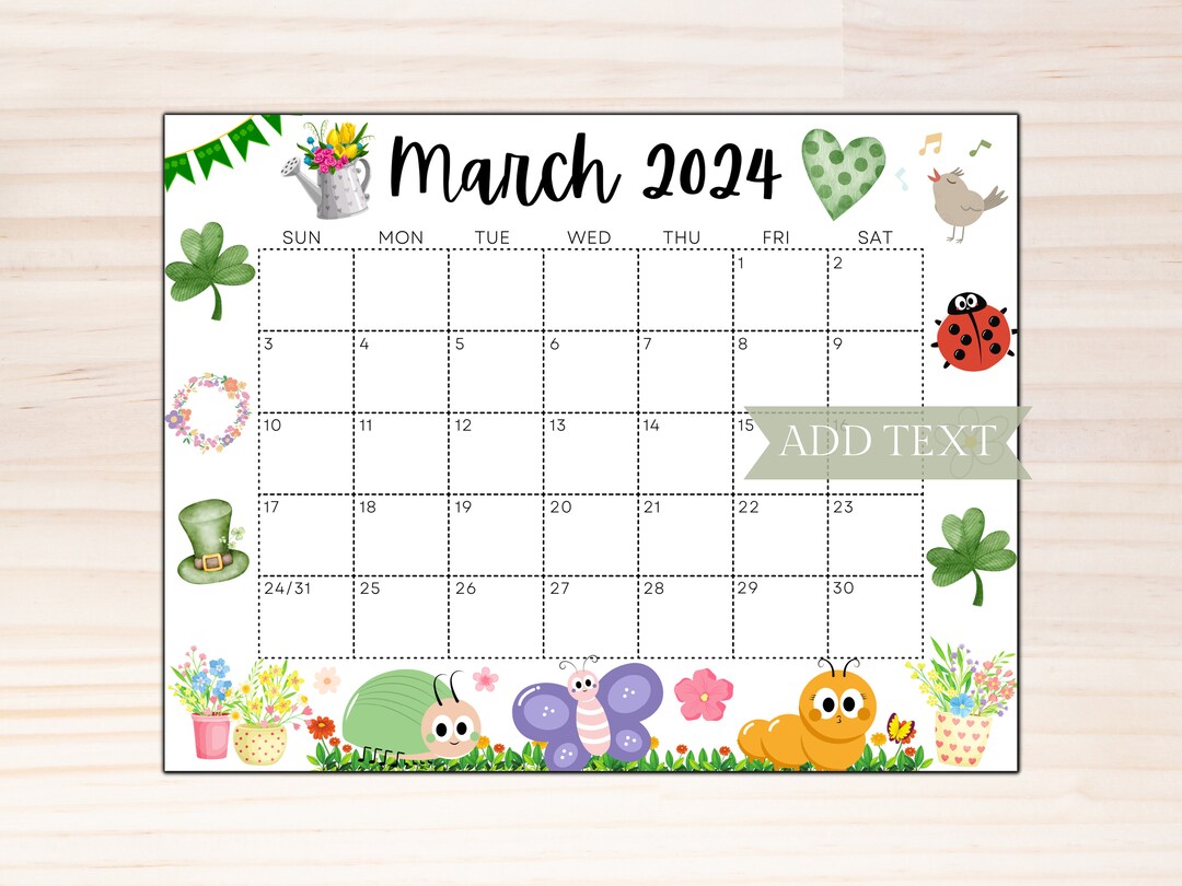 EDITABLE March 2024 Calendar Printable Wall Calendar 2024 Etsy